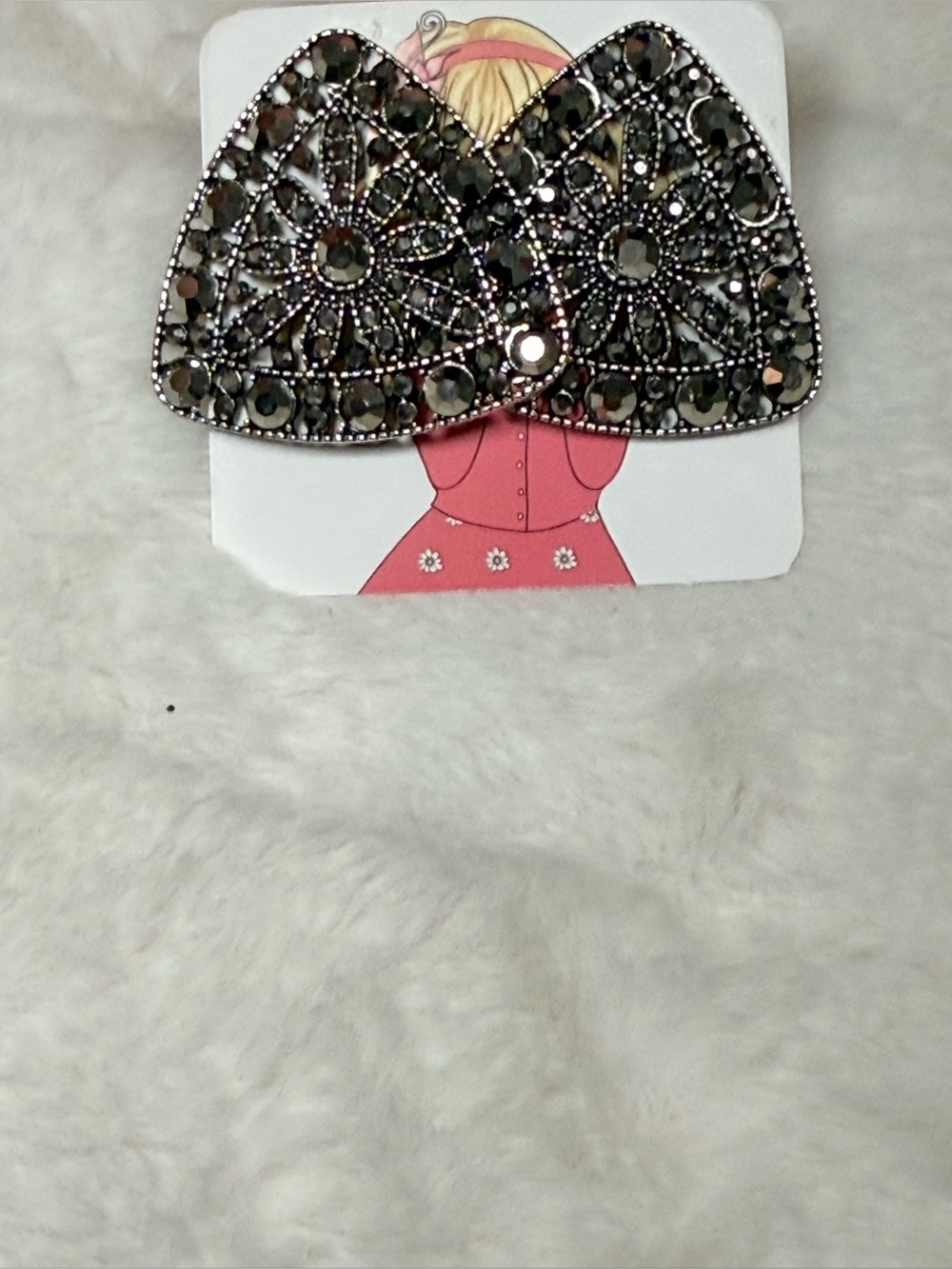 Embellished Black Crystal Bow Accent for Women